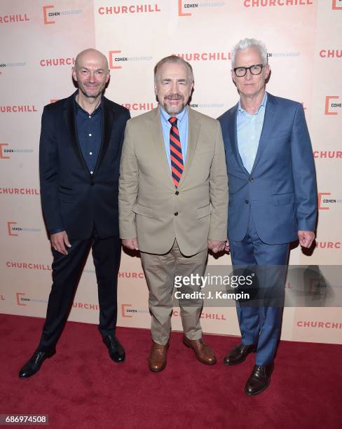 Director Jonathan Teplitzky, actor Brian Cox and actor John Slattery attend the "Churchill" New York Premiere at the Whitby Hotel on May 22, 2017 in...