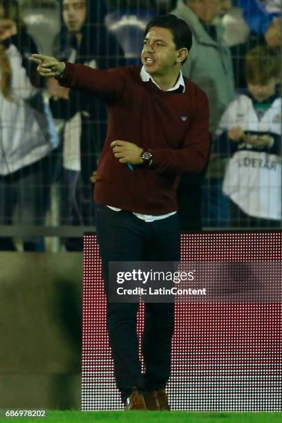 Marcelo Gallardo coach of River Plate gestures during a match between Gimnasia y Esgrima La Plata and River Plate as part of Torneo Primera Division...