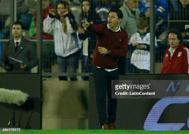 Marcelo Gallardo coach of River Plate gestures during a match between Gimnasia y Esgrima La Plata and River Plate as part of Torneo Primera Division...