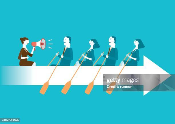 Business Teamwork on Rowing Arrow | New Business Concept