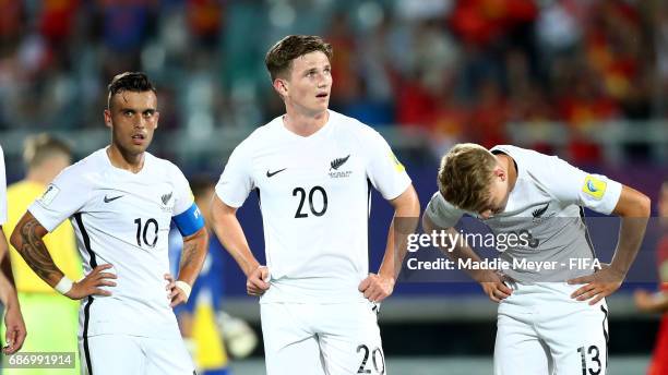 Clayton Lewis, Lucas Imrie and James McGarry of New Zealand react after their 0-0 tie in the FIFA U-20 World Cup Korea Republic 2017 group E match...