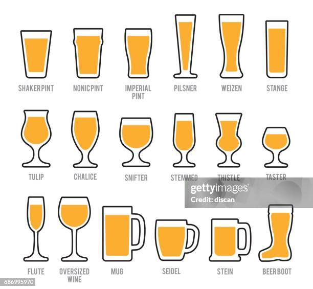 beer glasses icon set - pint glass stock illustrations