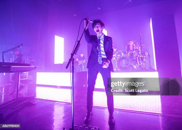Adam Hann, Matthew "Matty" Healy and George Daniel of The 1975 perform at The Fillmore Detroit on May 22, 2017 in Detroit, Michigan.