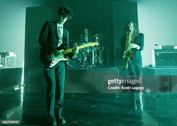 Matthew "Matty" Healy, George Daniel and band member of The 1975 perform at The Fillmore Detroit on May 22, 2017 in Detroit, Michigan.