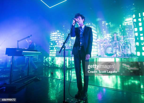 Adam Hann, Matthew "Matty" Healy and George Daniel of The 1975 perform at The Fillmore Detroit on May 22, 2017 in Detroit, Michigan.
