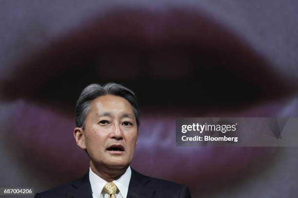 Kazuo Hirai, president and chief executive officer of Sony Corp., speaks during a news conference in Tokyo, Japan, on Tuesday, May 23, 2017. Its been...