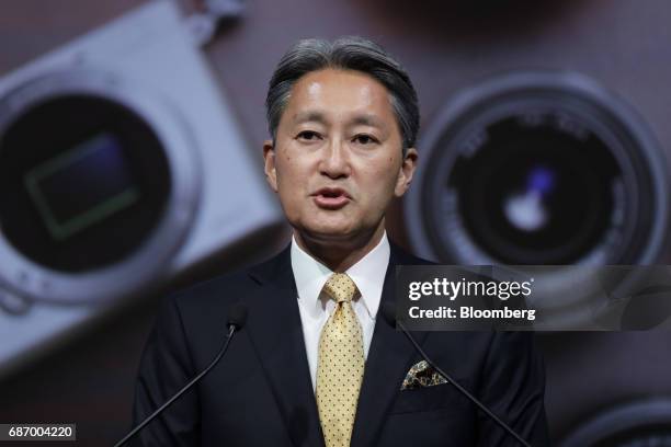 Kazuo Hirai, president and chief executive officer of Sony Corp., speaks during a news conference in Tokyo, Japan, on Tuesday, May 23, 2017. Its been...