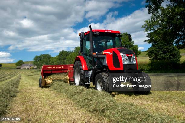 Baling hay in Upper Teesdale with a Zetor Proxima 75 tractor and flat 8 bale system.