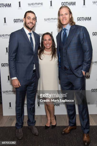 New York Mets Player Robert Gsellman, Editor-in-Chief Samantha Yanks and New York Mets Pitcher Noah Syndergaard attend Gotham Magazine's Celebration...