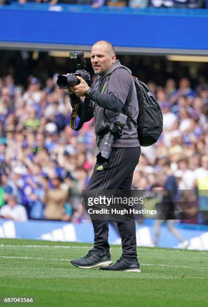 Chelsea Club photographer Darren Walsh before the Premier League match between Chelsea and Sunderland at Stamford Bridge on May 21, 2017 in London,...