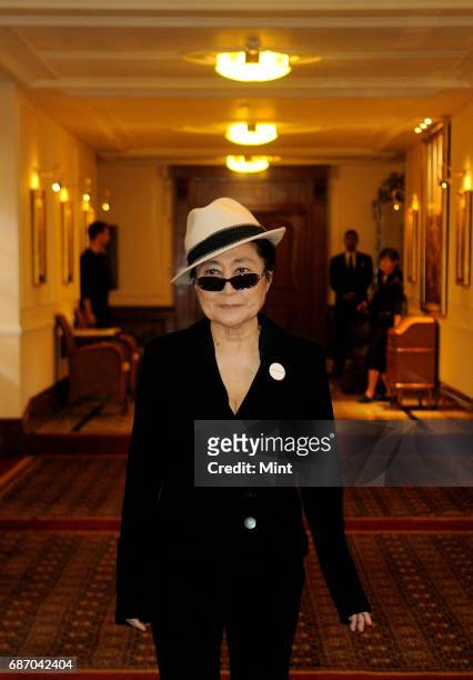 Profile shoot of multi media artist Yoko Ono.