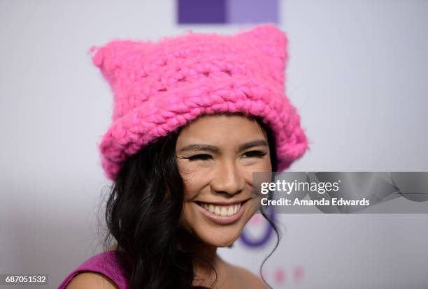 The Pussyhat Project founder Krista Suh arrives at the Feminist Majority Foundation 30th Anniversary Celebration at the Directors Guild Of America on...