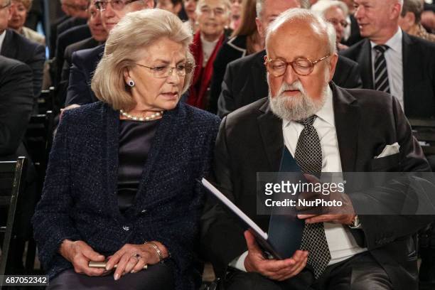 Polish world famous composer and conductor Krzysztof Penderecki and his wife Elzbieta Penderecka during award ceremony at the Wawel Castle in Krakow,...