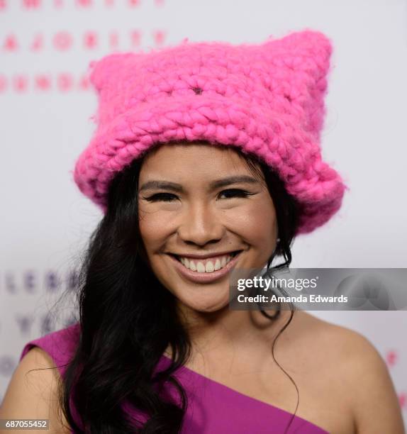 The Pussyhat Project founder Krista Suh arrives at the Feminist Majority Foundation 30th Anniversary Celebration at the Directors Guild Of America on...