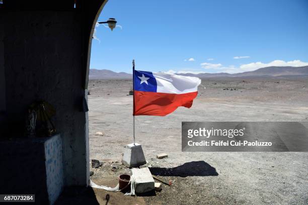 a small chapel near oficina alemania, in atacama region, northern chile - oficina stock pictures, royalty-free photos & images