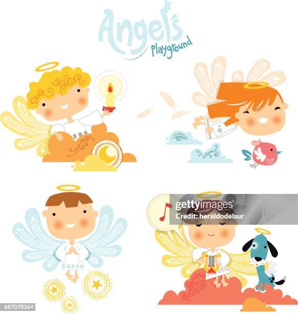 ilustraciones, imágenes clip art, dibujos animados e iconos de stock de patio de angel - baby angel