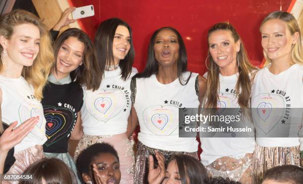 Natalia Vodianova, Bella Hadid, Kendall Jenner, Naomi Campbell, Heidi Klum walk the runway at the Fashion for Relief event during the 70th annual...