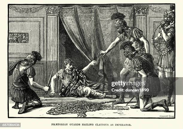 praetorian guards hailing claudius as roman emperor - emperor stock illustrations