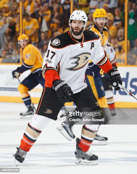 Ryan Kesler of the Anaheim Ducks skates against the Nashville Predators in Game Three of the Western Conference Final during the 2017 NHL Stanley Cup...