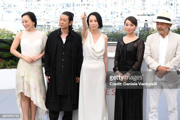 Actress Misuzu Kanno, actors Nagase Masatoshi, director Naomi Kawase, Ayame Misaki and Tatsuya Fuji attend the "Hikari " photocall during the 70th...