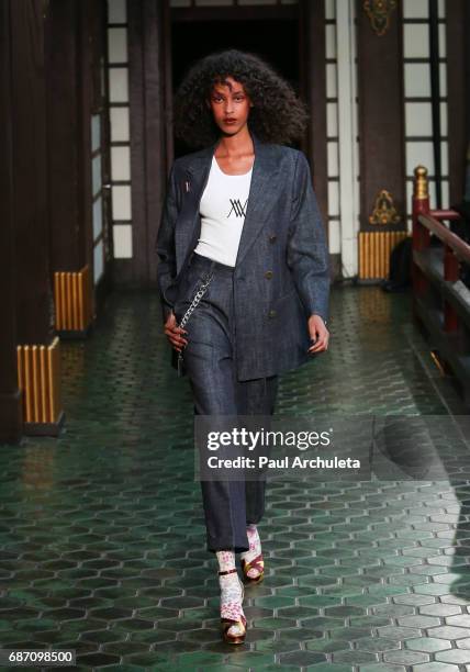 Model walks the runway in Wolk Morais Collection 5 Fashion Show at Yamashiro Hollywood on May 22, 2017 in Los Angeles, California.