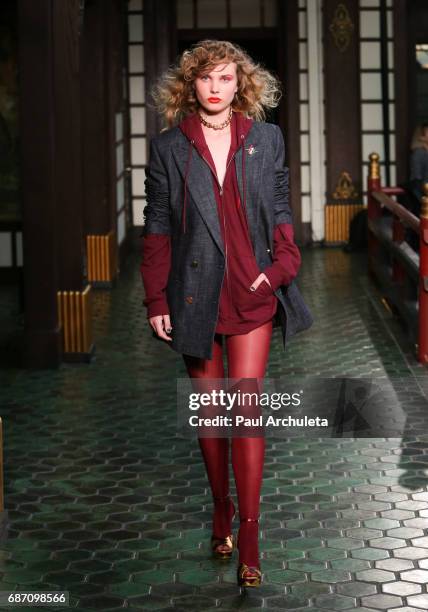 Model walks the runway in Wolk Morais Collection 5 Fashion Show at Yamashiro Hollywood on May 22, 2017 in Los Angeles, California.