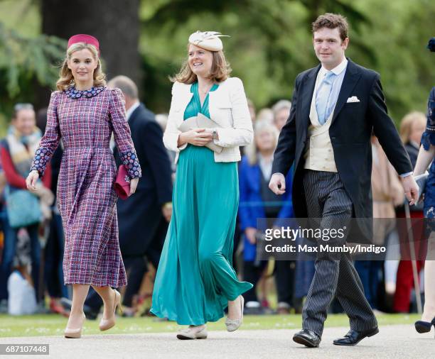 Sophie Carter, Lady Laura Meade and James Meade attend the wedding of Pippa Middleton and James Matthews at St Mark's Church on May 20, 2017 in...