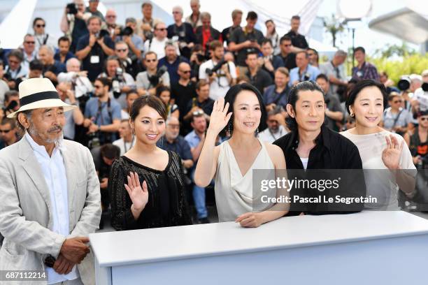 Misuzu Kanno, Nagase Masatoshi, director Naomi Kawase, Ayame Misaki and Tatsuya Fuji attend the "Hikari " photocall during the 70th annual Cannes...