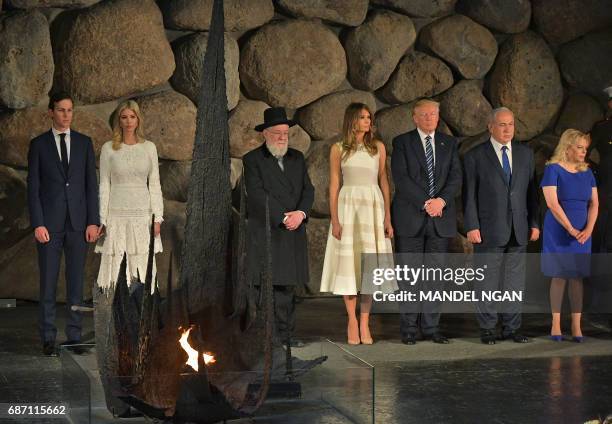 White House senior advisor Jared Kushner , Ivanka Trump , First Lady Melania Trump , US President Donald Trump , Israel's Prime Minister Benjamin...