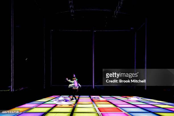 Child at the media preview of the Trapdoor installation for Vivid Festival at Barangaroo Park, Sydney. Trapdoor is described by its creators as an...