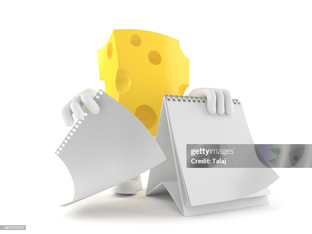 Cheese character with blank calendar