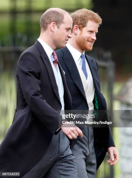 Prince William, Duke of Cambridge and Prince Harry attend the wedding of Pippa Middleton and James Matthews at St Mark's Church on May 20, 2017 in...