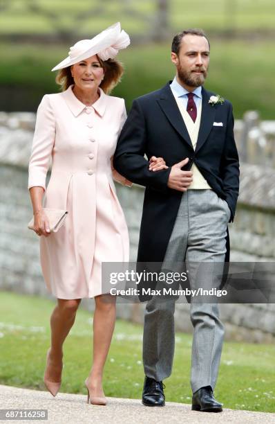 Carole Middleton and James Middleton attend the wedding of Pippa Middleton and James Matthews at St Mark's Church on May 20, 2017 in Englefield...