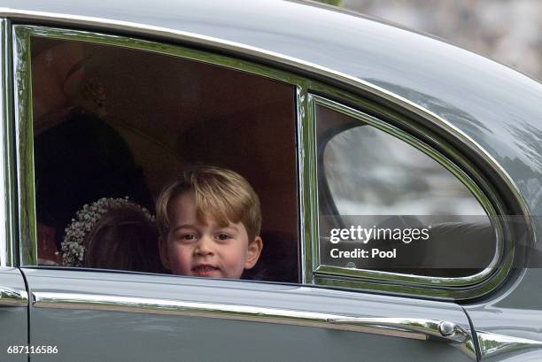 Prince George of Cambridge attends the wedding of Pippa Middleton and James Matthews at St Mark's Church on May 20, 2017 in Englefield Green, England.