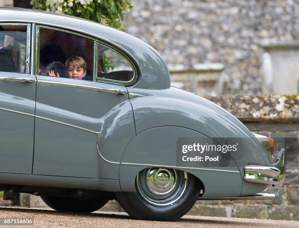 Prince George of Cambridge attends the wedding of Pippa Middleton and James Matthews at St Mark's Church on May 20, 2017 in Englefield Green, England.