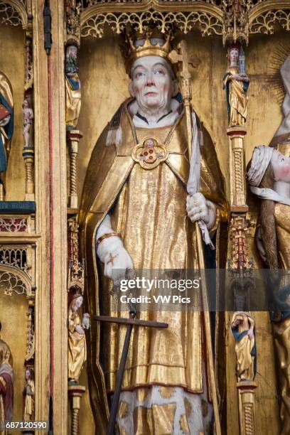 Statue of Saint Clemens, patron Saint of mariners, on the altar, Aarhus Cathedral, Aarhus, Denmark.