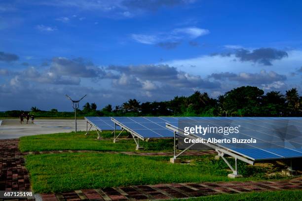 Solar panels in Taiping Island, Itu Aba, which generate 18% of the energy requires in the islands. The Island is under ROC, Taiwan, control and is...