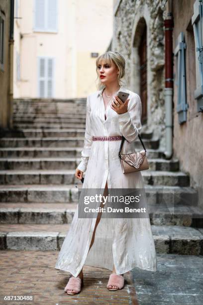 Camilla Kerslake wearing Esau Yori dress and Moy Atelier sunglasses at the 70th Annual Cannes Film Festival on May 23, 2017 in Cannes, France.