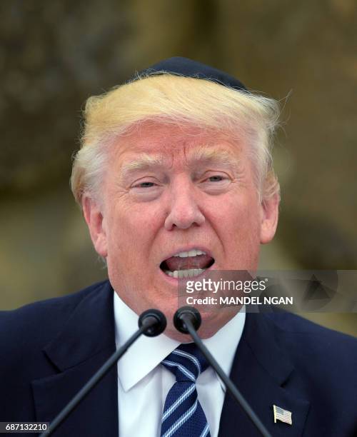 President Donald Trump speaks during a visit to the Yad Vashem Holocaust Memorial museum, commemorating the six million Jews killed by the Nazis...