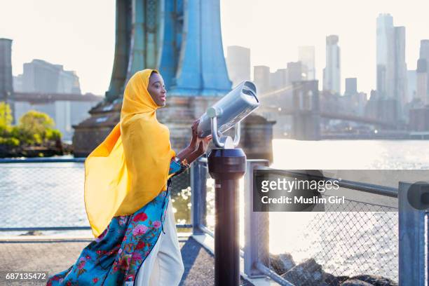 #muslimgirl enjoying the view of new york city - new york trip stock pictures, royalty-free photos & images