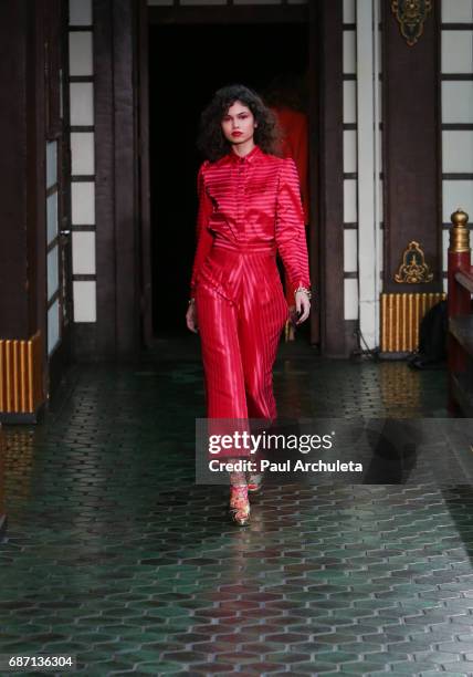 Model walks the runway in Wolk Morais Collection 5 Fashion Show at Yamashiro Hollywood on May 22, 2017 in Los Angeles, California.