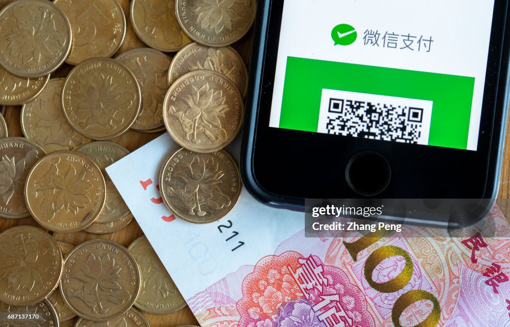 WeChat payment on mobile phone, arranged for photography.