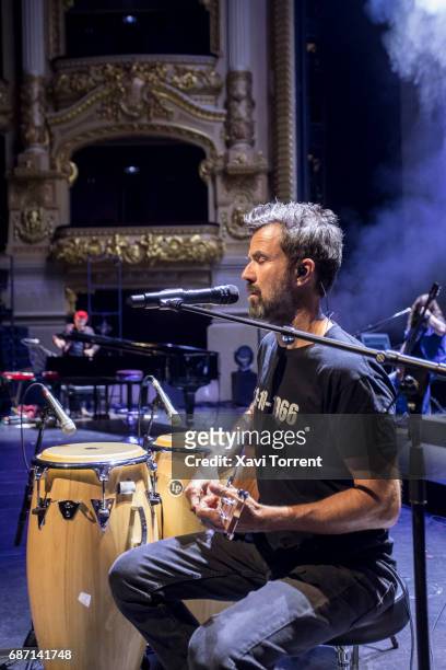Pau Dones performs on stage during soundcheck before Jarabe de Palo concert at Gran Teatre del Liceu during Festival Mil.leni on May 20, 2017 in...