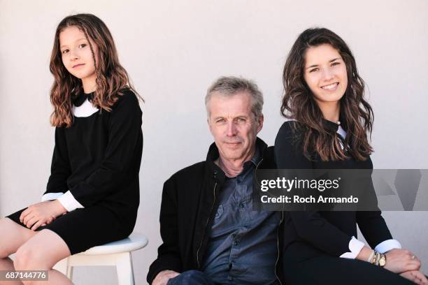 Film director Bruno Dumont is photographed with actors Lise Leplat Prudhomme and Jeanne Voisin on May 21, 2017 in Cannes, France.