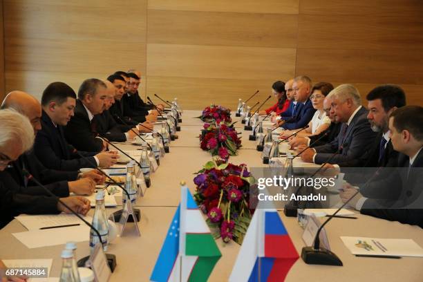 Russia's minister of interior Vladimir Kolokoltsev and Uzbek Interior Minister Abdusalom Azizov attend their bilateral meeting 2017-2018 cooperation...