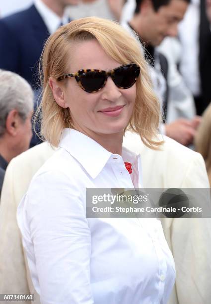 Uma Thurman attends the 70th Anniversary Photocall during the 70th annual Cannes Film Festival at Palais des Festivals on May 23, 2017 in Cannes,...