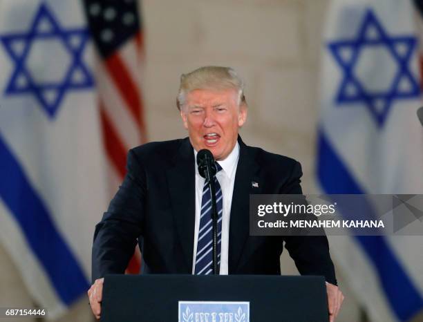 President Donald Trump delivers a speech during a visit to the Israel Museum in Jerusalem on May 23, 2017.
