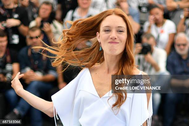 French actress Lætitia Dosch poses on May 23, 2017 during a photocall for the film 'Jeune Femme' at the 70th edition of the Cannes Film Festival in...