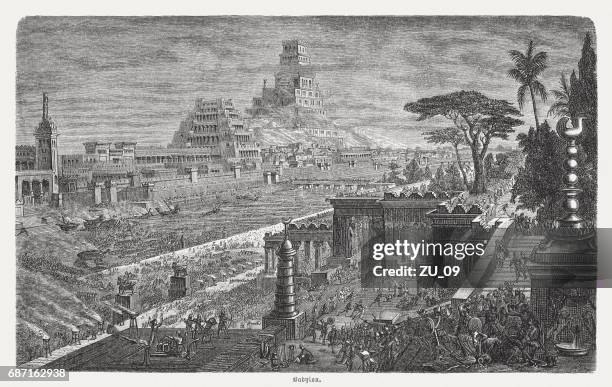 fall of babylon by cyrus ii, 539 bc, published 1880 - babylonia stock illustrations