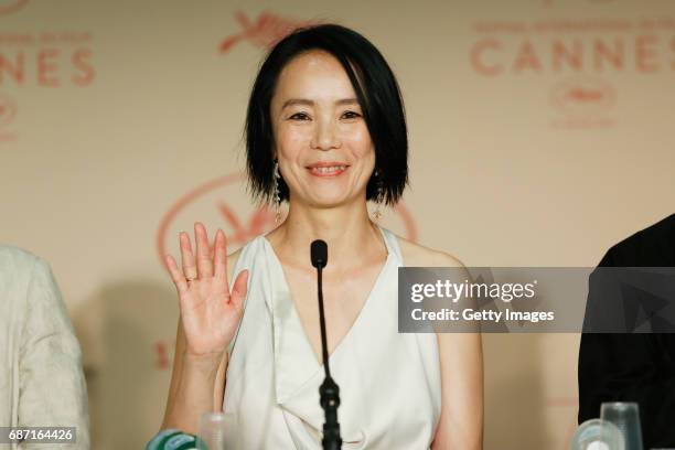Director Naomi Kawase attends the "Hikari " press conference during the 70th annual Cannes Film Festival at Palais des Festivals on May 23, 2017 in...